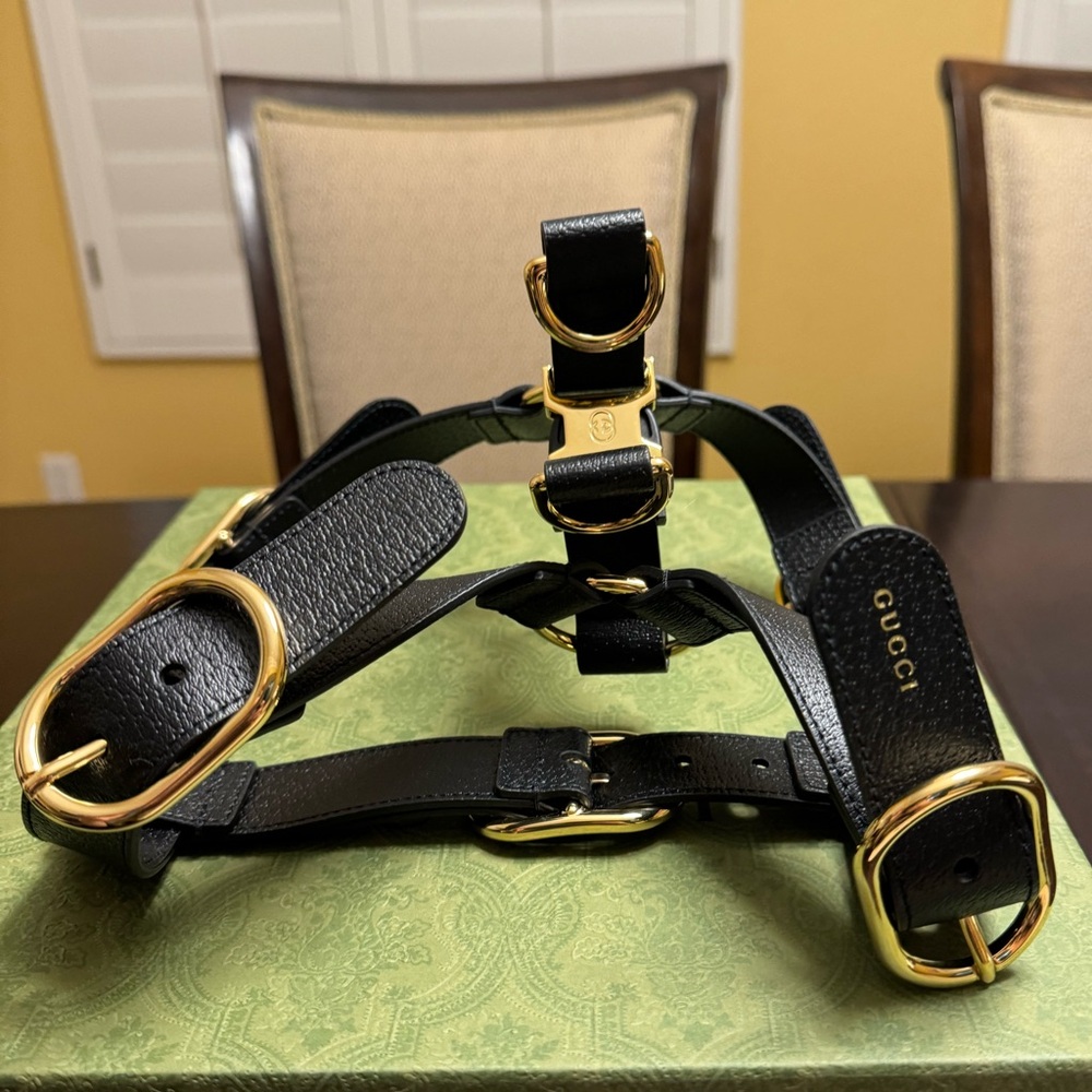 New Authentic Gucci GG Logo Leather Dog Harness - Picture 5 of 12